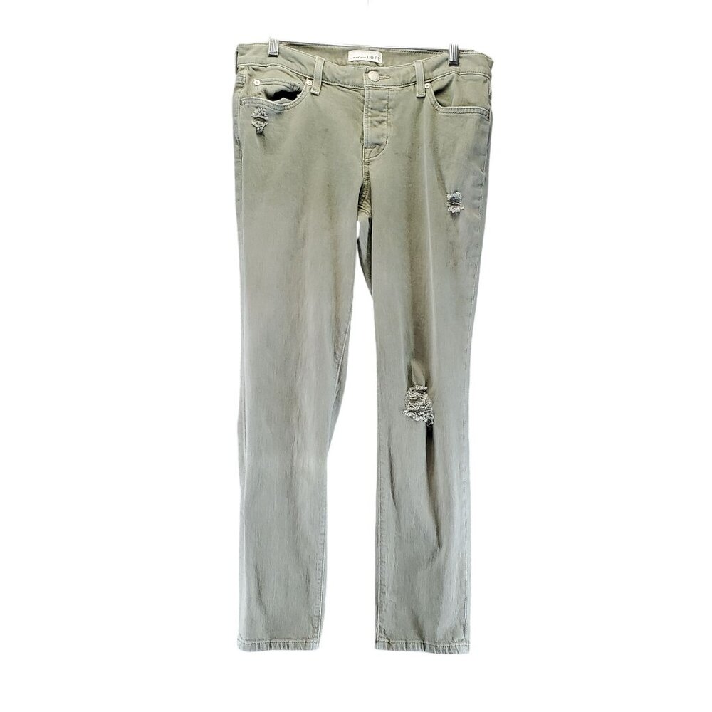 Loft Jeans Womens 27 Green Boyfriend Distressed Cotton Blend Denim Button Fly